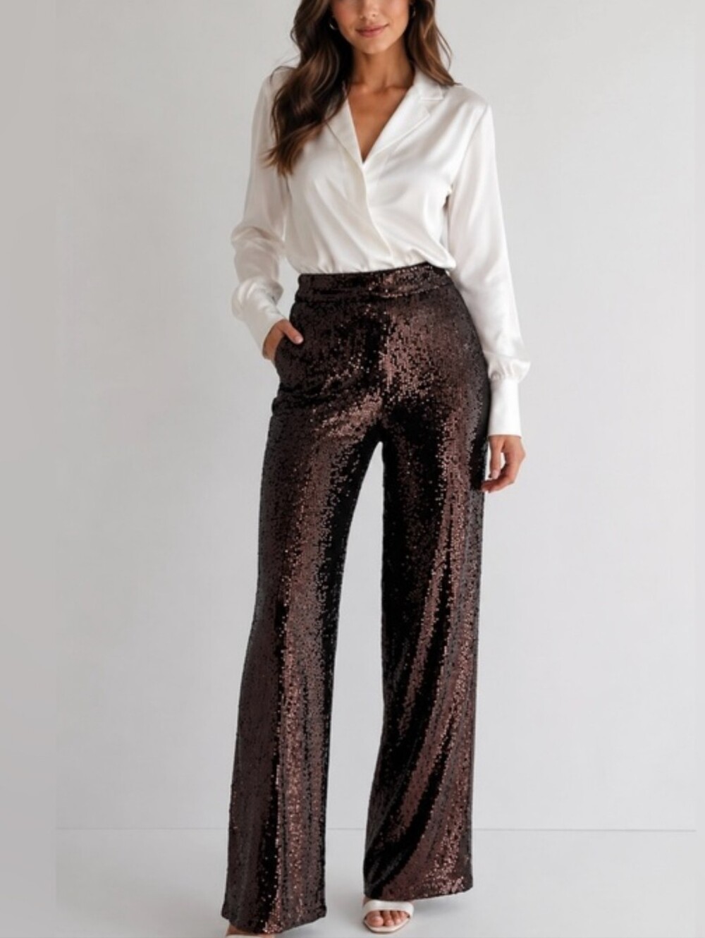 Express Sequin Wide-Leg Pants in Dark Brown Size 4 New